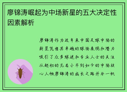 廖锦涛崛起为中场新星的五大决定性因素解析