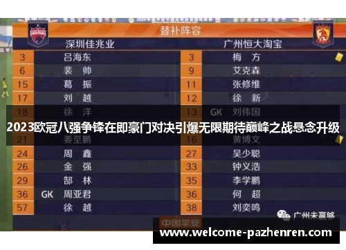 2023欧冠八强争锋在即豪门对决引爆无限期待巅峰之战悬念升级