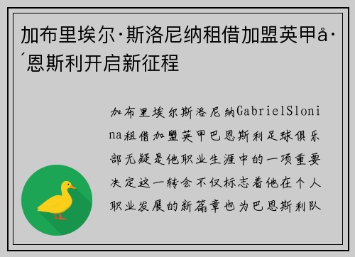 加布里埃尔·斯洛尼纳租借加盟英甲巴恩斯利开启新征程