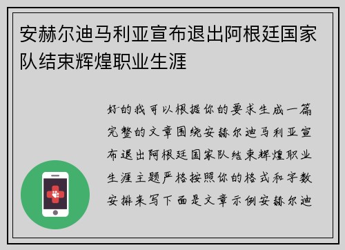 安赫尔迪马利亚宣布退出阿根廷国家队结束辉煌职业生涯